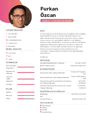 Metalürji Ve Malzeme Mühendisliği Cv Örnekleri cv indir